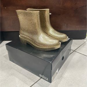 Gold Melissa rainboots size 7